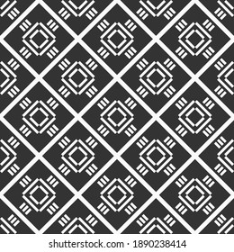 Abstract seamless rhombuses pattern. Tribe motif. Ethnic wallpaper. Ancient mosaic. Ethnical folk image. Tribal ornament. Repeating geometric tiles. Vector monochrome background.
