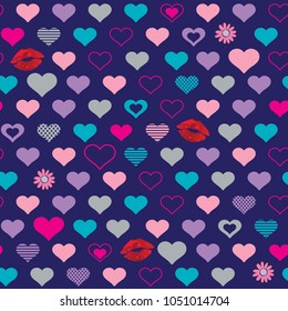 Abstract seamless romantic pattern with hearts. Pink background. Valentines day. Romance wrapping paper