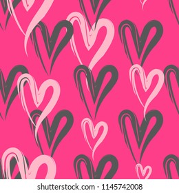 Abstract seamless romantic pattern. Love repeated backdrop for textile, clothes, wrapping paper. Valentines day wall. Across monochrome pink hearts background. girlish illustration