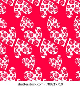 Abstract seamless romantic pattern. Red and white background. Hearts colorful repeated backdrop for boys, girls, textile, clothes, wrapping paper. 