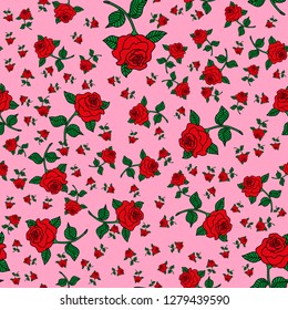 Abstract seamless rose pattern for girls or boys. Creative vector background with rose, flower, red. Funny wallpaper for textile and fabric. Fashion rose pattern style. Colorful bright picture