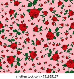 Abstract seamless rose pattern for girls or boys. Creative vector background with rose, flower, red. Funny wallpaper for textile and fabric. Fashion rose pattern style. Colorful bright picture