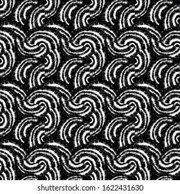 Abstract seamless round ornament. Black and white Textured traditional print for fashion textile, fabric, clothes, wrapping paper. 