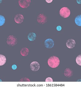 Abstract seamless rounds pattern. Shabby textured circle repeat print for fashion textile, kids clothes, wrapping paper. Tender colors repeated background with geometric elements.