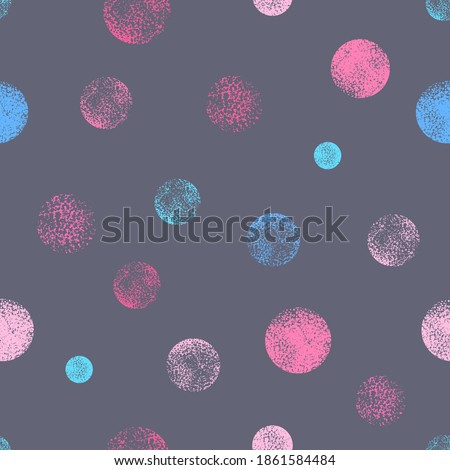 Abstract seamless rounds pattern. Shabby textured circle repeat print for fashion textile, kids clothes, wrapping paper. Tender colors repeated background with geometric elements.