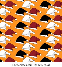 Abstract seamless Santa clause hat pattern vector illustration - Hand Drawn vectorize Doodle Icon. cartoon design. Santa clause hats isolated on a white background. Design for fabric textiles prints.