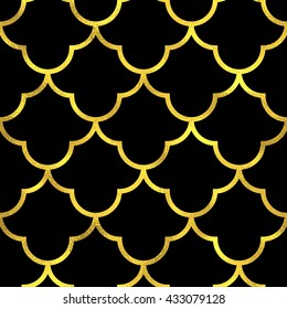Abstract seamless scaled pattern with golden scales. Vector fashion background