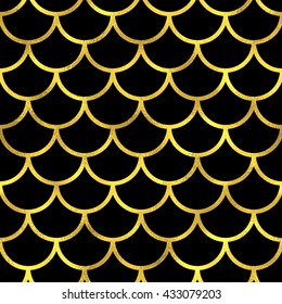 Abstract seamless scaled pattern with golden scales. Vector fashion background