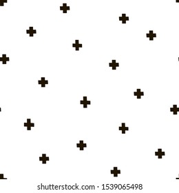 Abstract seamless scandinavian pattern. Black and white background with cross shapes, crosses. Vector isolated illustration for fabric, wallpaper, textile, print.