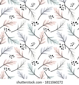 
Abstract seamless scandinavian pattern. Colorful background with colorful twigs. Delicate drawing. Baby vector isolated illustrations for fabric, wallpaper, textile, print.
