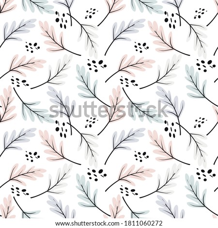 
Abstract seamless scandinavian pattern. Colorful background with colorful twigs. Delicate drawing. Baby vector isolated illustrations for fabric, wallpaper, textile, print.