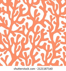 Abstract seamless sea pattern. Coral branches in contemporary minimalistic print. Marine theme. Vector graphics.