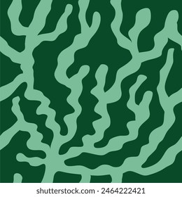 Abstraktes nahtloses Seemuster. Korallenzweige in zeitgenössischem minimalistischem Druck. Marine-Thema. Vektorgrafik-Grafiken. Grüne Farben.
