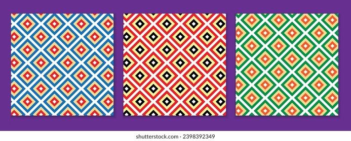 abstract seamless set of geometric coloring rhombus pattern.