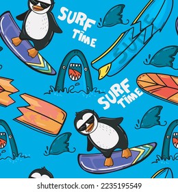 Abstract seamless shark pattern with surfboard repeated backdrop. cracked grunge backdrop. cartoon style for kids wear, wrapping paper for child. 