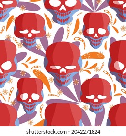 Abstract seamless skull pattern for adults, girls, boys, kids, halloween, clothes, backgrounds. Creative halloween pattern with skull scary face. unique skull pattern for textiles and fabrics. etc.