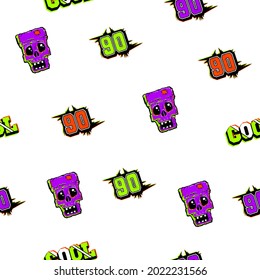 Abstract seamless skull pattern. Colorful teenagers repeat print. 90s repeated ornament. Halloween wrapping paper