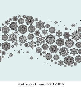 Abstract seamless snowflakes design. Snowflakes seamless pattern with watercolor effect. Textile print for bed linen, jacket, package design, fabric and fashion concepts. Vector seamless background.