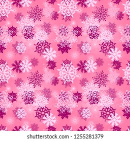 Abstract seamless snowlfakes pattern for girls, boys. Creative vector background with snowflakes, congratulations. Funny wallpaper for textile and fabric. Fashion snowlfakes style. Colorful bright