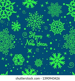 Abstract seamless snowlfakes pattern for girls, boys. Creative vector background with snowflakes, congratulations. Funny wallpaper for textile and fabric. Fashion snowlfakes style. Colorful bright