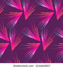 Abstract seamless sparkle pink pattern. Endless feather print. Psychedelia repeat ornament. Triangle shape with needles repeated backdrop