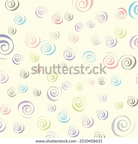 Abstract seamless spiral pattern. Cute doodles. Seamless pattern for fabric, wallpaper, wrapping paper and web. Spiral texture containing multiple shapes for modern concept. Abstract background.