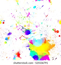 Abstract seamless splashes background texture. Blots and stains. Colorful pattern. Vector design