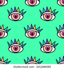 Abstract seamless sport eyes pattern for girls, boys. Creative sport vector pattern with psychodelic eyes. Funny eyes pattern for textile and fabric. Fashion sport style. Background for kids, girls