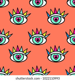 Abstract seamless sport eyes pattern for girls, boys. Creative sport vector pattern with psychodelic eyes. Funny eyes pattern for textile and fabric. Fashion sport style. Background for kids, girls