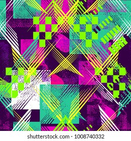 Abstract seamless sport pattern for girls, boys, clothes. Creative sport vector background with dots, geometric figures,stripes Funny pattern for textile and fabric. Fashion style.