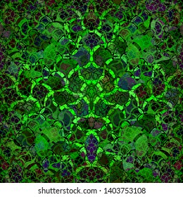 Abstract Seamless Spotted Pattern with Green Waves. Spotted Mosaic Wallpaper. Poster for Print. Vector Illustration