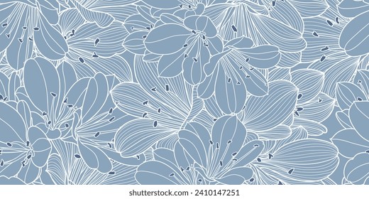 Abstract seamless spring floral pattern  with  leaves  and clivia flower.