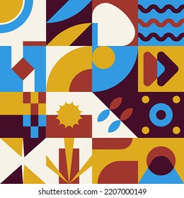 Abstract seamless square tiles with circle and triangle