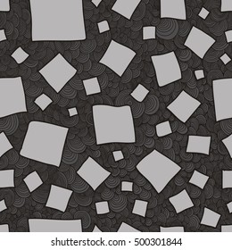 Abstract seamless squares doodle, drawn with curls vector texture. Wallpaper, backgrounds, decoration, fabric for your design.