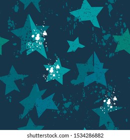 Abstractas patrón de estrellas sin fisuras. Impresión repetida geométrica grunge
