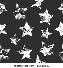 abstract seamless stars pattern. Grunge urban background in blac and white colors for girls, boys, childish, fashion and sport clothes. Silhouette repeated backdrop. 