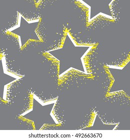 abstract seamless stars pattern. Grunge urban background in grey, yellow and white colors for girls, boys, childish, fashion and sport clothes. Silhouette repeated backdrop. chaotic drawing with dots