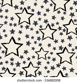 abstract seamless stars pattern. Grunge urban background in black and white colors for girls, boys, childish, fashion and sport clothes. Silhouette repeated backdrop.