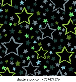 abstract seamless stars pattern. Grunge urban stars background in black and white colors for girls, boys, childish, fashion and sport clothes. Silhouette stars repeated backdrop.