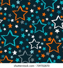 abstract seamless stars pattern. Grunge urban stars background in black and white colors for girls, boys, childish, fashion and sport clothes. Silhouette stars repeated backdrop.