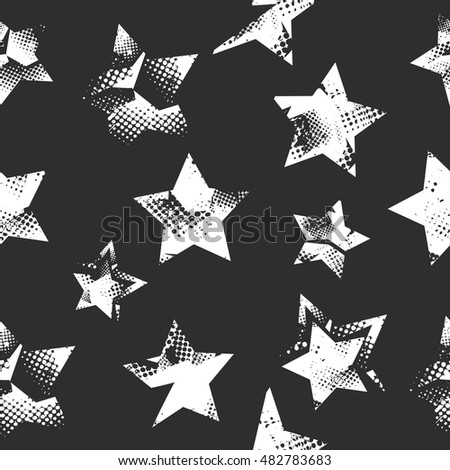 abstract seamless stars pattern. Grunge urban background in blac and white colors for girls, boys, childish, fashion and sport clothes. Silhouette repeated backdrop. 