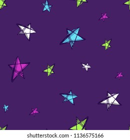 Abstract seamless stars pattern. might sky repeated backdrop. Childish wrapping paper. universe wall. colorful repetitive ornament. 