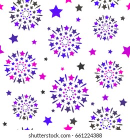 Abstract seamless stars pattern on white background. Colorful childish repeated backdrop. Little decorative firework. girlish wallpaper. 