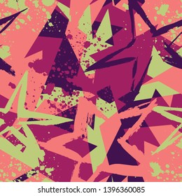 Abstract seamless stars pattern, spray paint ink elements. splash colorful neon paint. Grunge repeated backdrop four girl, fashion textile, wrapping paper. Geometric wallpaper.