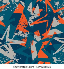 Abstract seamless stars pattern, spray paint ink elements. splash colorful neon paint. Grunge repeated backdrop four girl, fashion textile, wrapping paper. Geometric wallpaper.