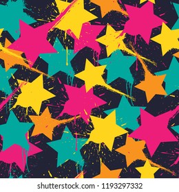 Abstract seamless stars pattern . Tender wallpaper on black background. urban design for fashion, sport clothes. Modern background.