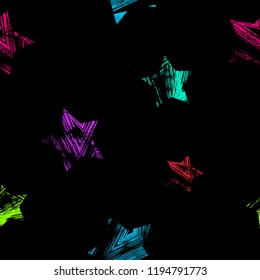 Abstract seamless starts pattern. Colorful grunge repeats backdrop for boy, girl, sport textile, wrapping paper. 