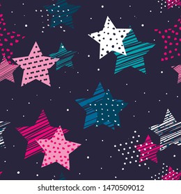 Abstract seamless starts pattern. Universe ornament. 