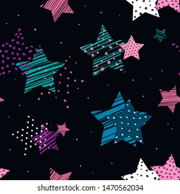 Abstract seamless starts pattern. Universe ornament. 