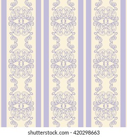 Abstract seamless striped damask pattern. Pastel seamless ornamental background with stripes. Vector illustration